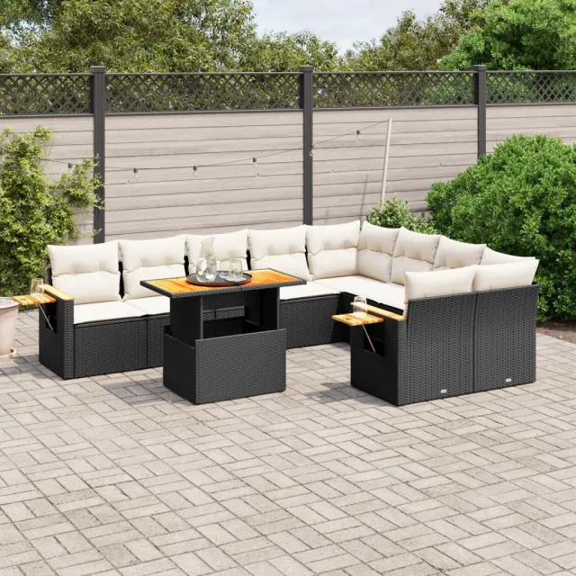 vidaXL 10-delige Loungeset met kussens poly rattan zwart, foto 2