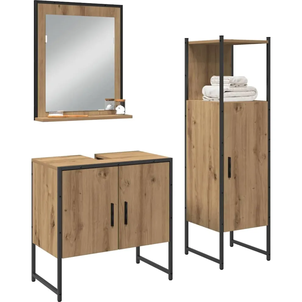 vidaXL Badkamermeubelset 3 st Bruin 33 x 33 x 102,5 cm Bewerkt hout