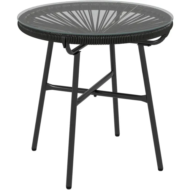 Outsunny Rattan Beistelltisch Metall, PE Rattan Schwarz