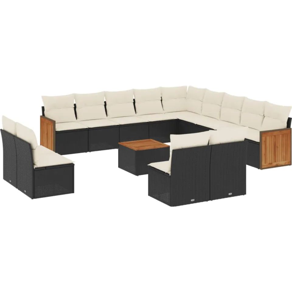 vidaXL 14-delige Loungeset met kussens poly rattan zwart, foto 3