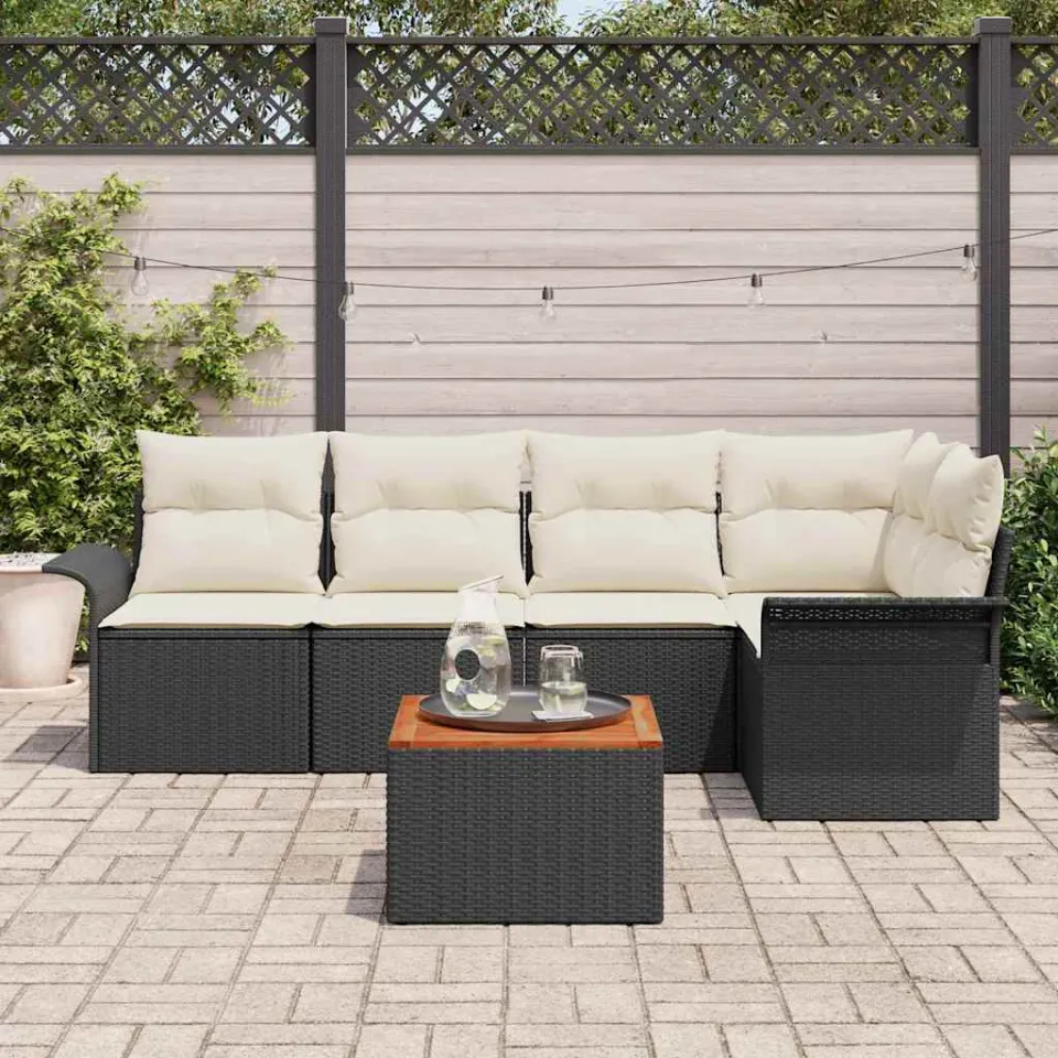 vidaXL Tuinbankenset 6 st Zwart poly rattan, foto 3