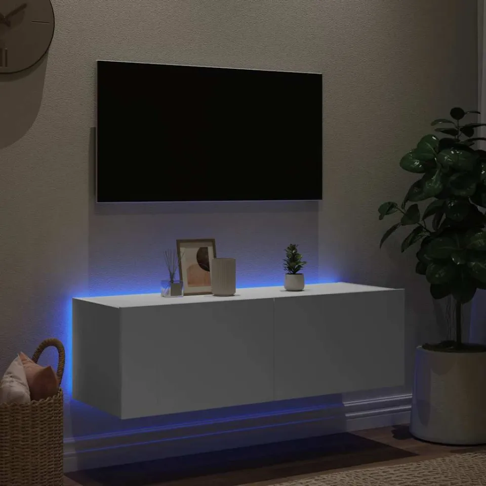 vidaXL Tv-wandmeubel met LED-verlichting 100x35x31 cm wit, foto 2