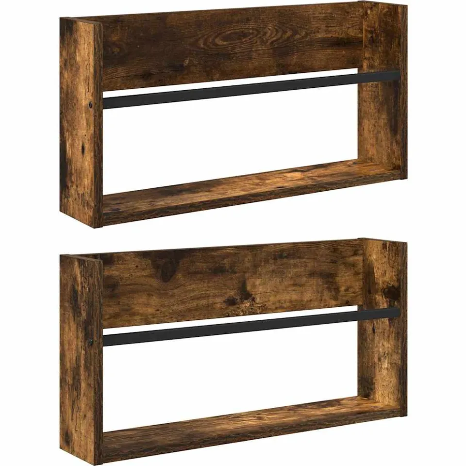 vidaXL Tijdschrift Rek 2 st Gerookt eiken 60 x 12 x 30 cm Bewerkt hout, foto 3
