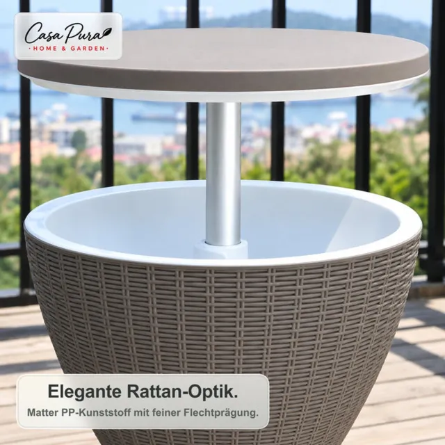Floordirekt Capri Kühltisch - 30 L Kühlfach - Höhenverstellbar - Rattan-Optik - Braun Bruin