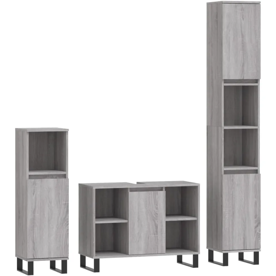 vidaXL 3-delige Badkamermeubelset bewerkt hout grijs sonoma eikenkleur, foto 3
