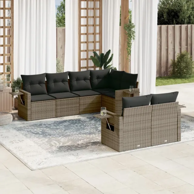 vidaXL 7-delige tuinbankset met kussens, grijs polyrotan, foto 2