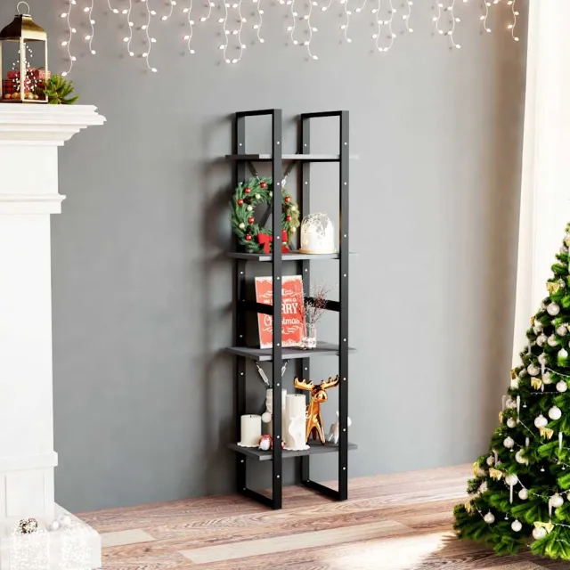 vidaXL Boekenkast met 4 schappen 40x30x140 cm massief grenenhout grijs, foto 2