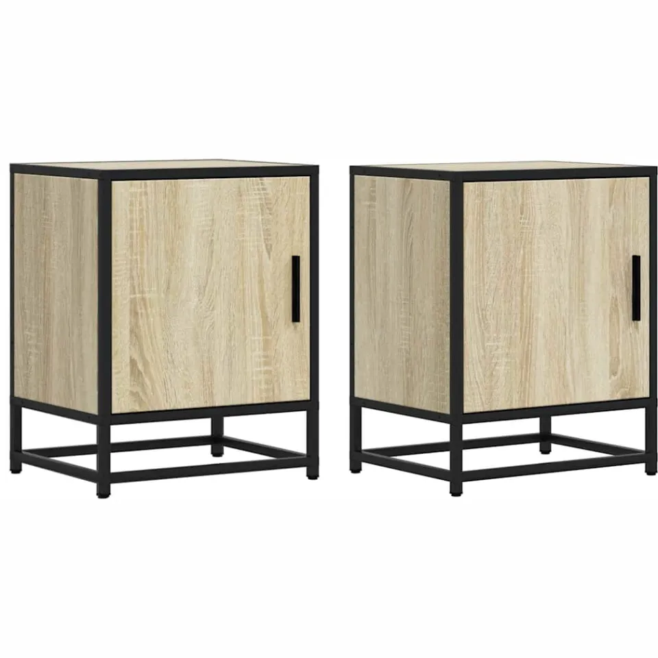 vidaXL Nachtkastjes 2st 40x31x50cm bewerkt hout en metaal sonoma eiken Bruin