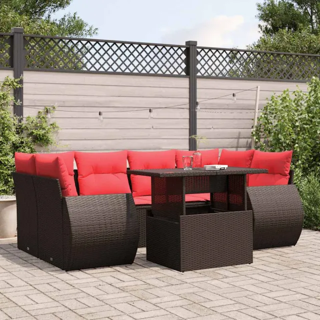 vidaXL 7-delige tuinbankset met kussens, bruin polyrotan, foto 2