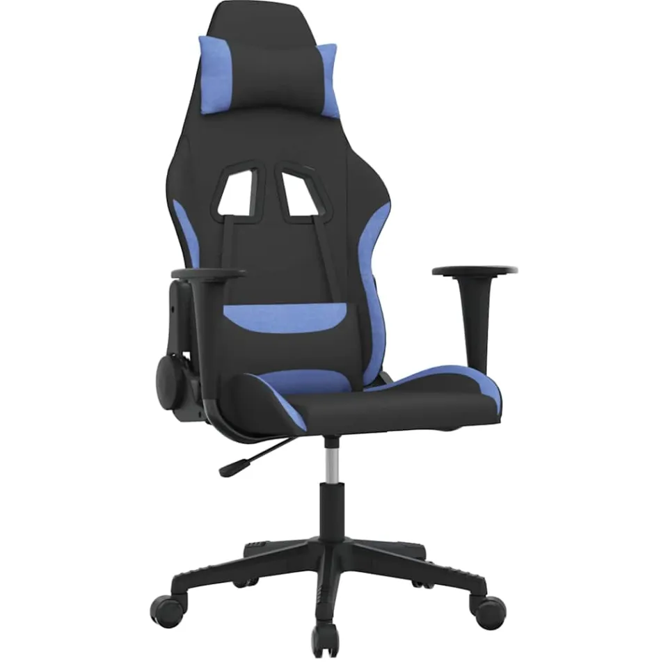vidaXL Massage gamestoel stof zwart en blauw