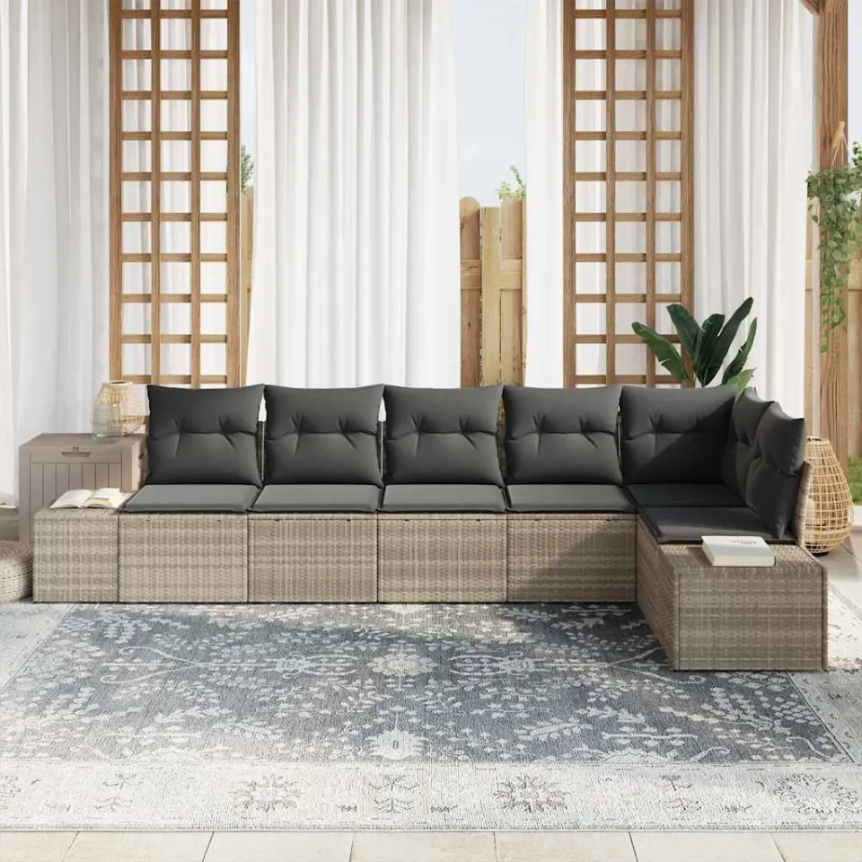 vidaXL Tuin Sofa Set 6 st Lichtgrijs poly rattan, foto 3