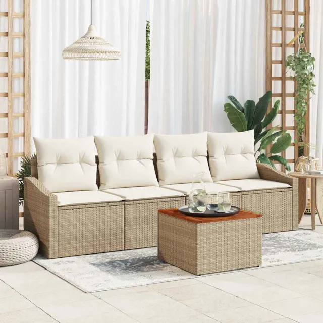 vidaXL Tuinbankenset 5 st Beige poly rattan