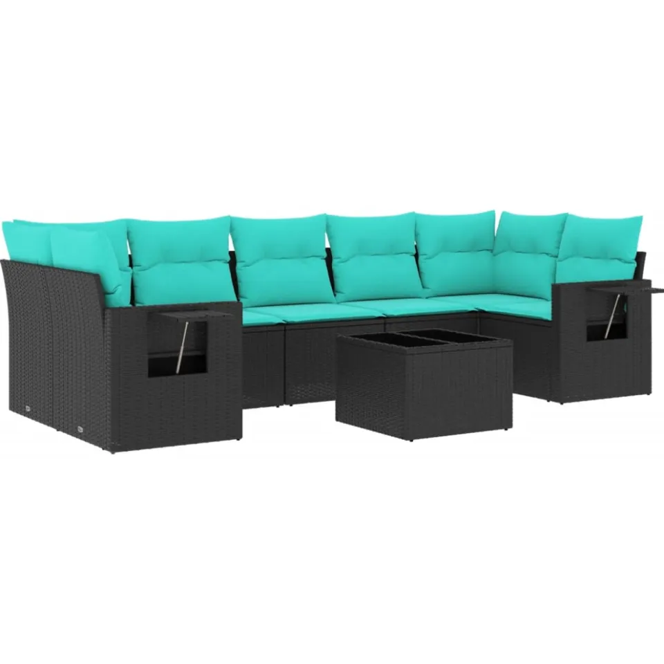 vidaXL 8-delige tuinbankset met kussens, zwart polyrotan, foto 3