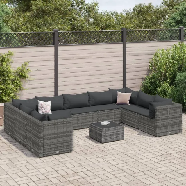 vidaXL 10-delige Loungeset met kussens poly rattan grijs, foto 2