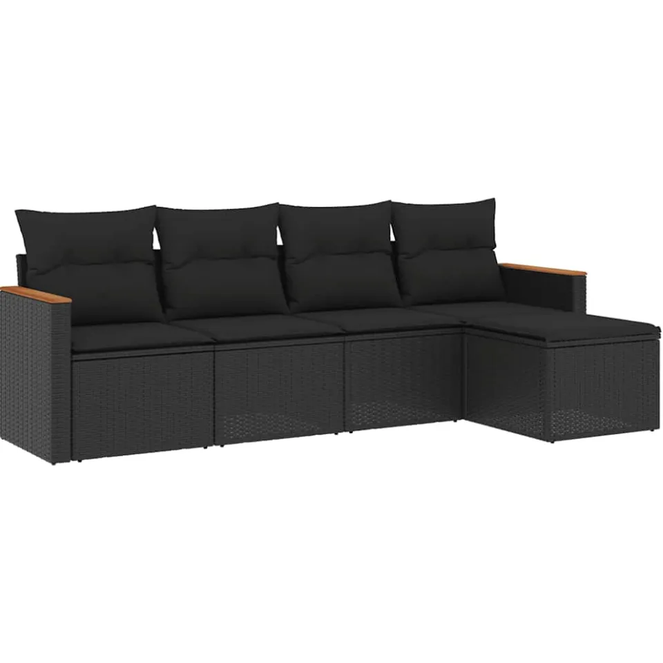 vidaXL 5-delige Loungeset met kussens poly rattan zwart, foto 3