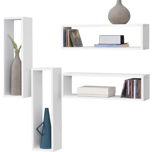 In And Outdoormatch Wandplank Claudie - Set van 4 - 59x14,5x17 cm - Wit - Spaanplaat - Stijlvol design White