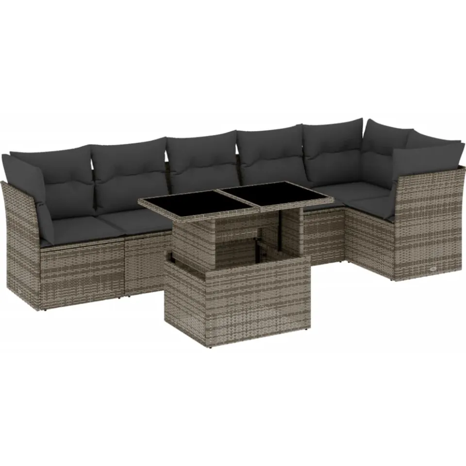 vidaXL 7-delige Loungeset met kussens poly rattan grijs