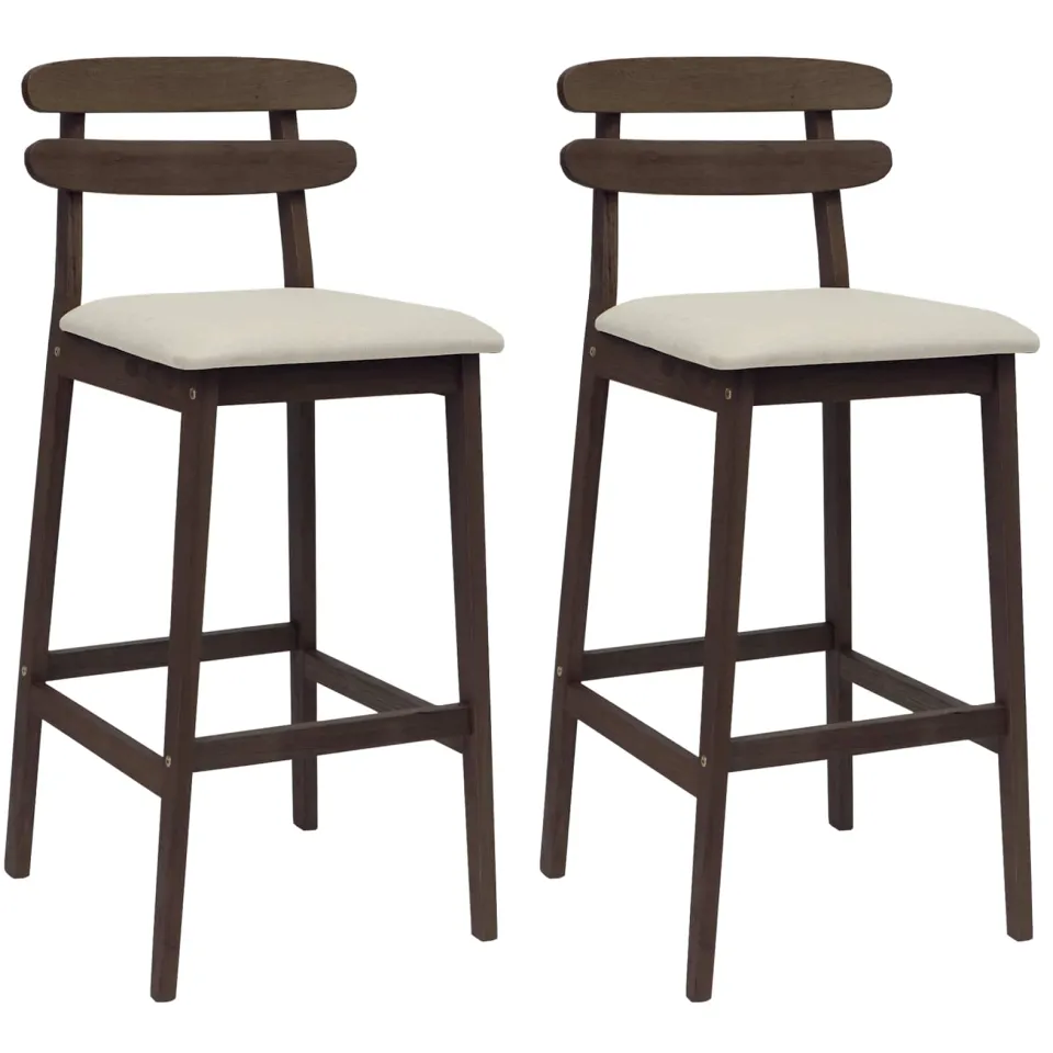 vidaXL Barkruk 2 st Lichtbruin en Beige Massief Rubberhout en Stof, foto 3