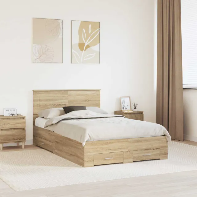 vidaXL Bedframe met lade Sonoma Eiken 120 x 200 cm Bewerkt hout Bruin