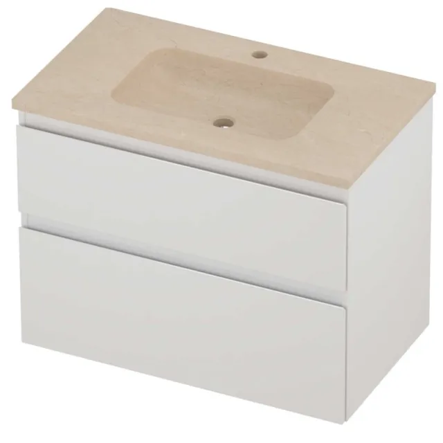 Proline Rollo Badmeubelset Hardsteen Elegant 1 Kraangat 80x46x62 cm Sand Stone Glans Wit
