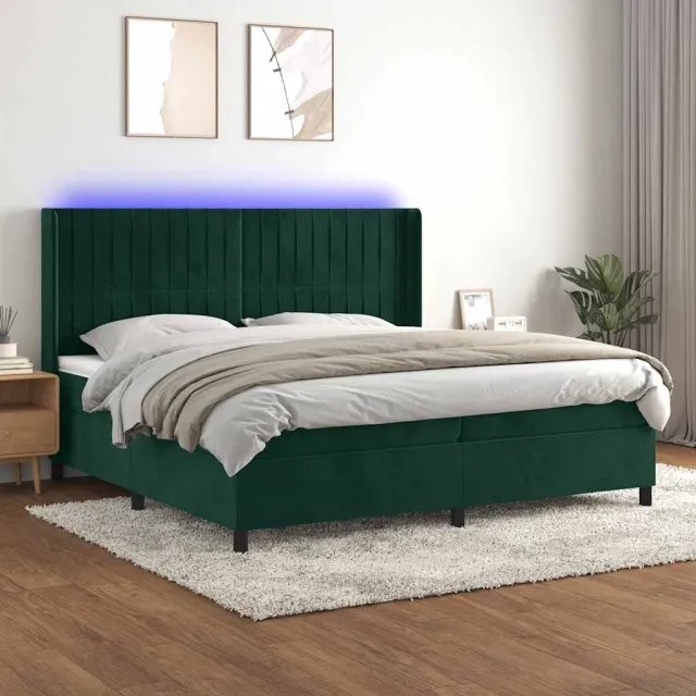 vidaXL Boxspring met matras en LED fluweel donkergroen 200x200 cm groen