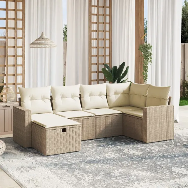 vidaXL 6-delige Loungeset met kussens poly rattan beige, foto 2