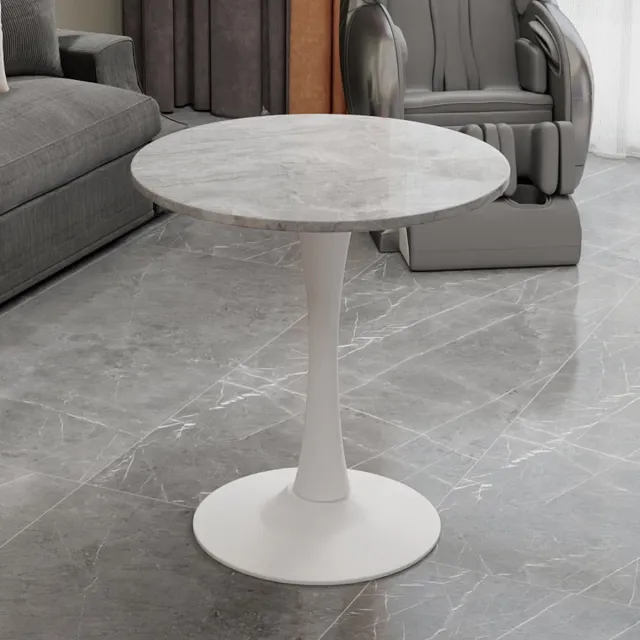 Wishdor Ronde Bijzettafel - Minimalistisch Ontwerp En Strakke Lijnen - Moderne Stijl - Voor Woonkamer Of Eetkamer - Kunstmarmer - Wit En Grijs - Veelzijdig Te Gebruiken Als Salontafel Of Extra Tafel Grijs + wit