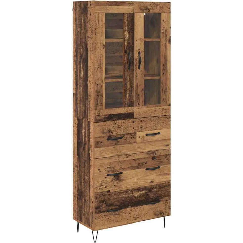 vidaXL Hoge kast Oud Hout 69,5 x 34 x 90 cm Bewerkt hout bruin, foto 3