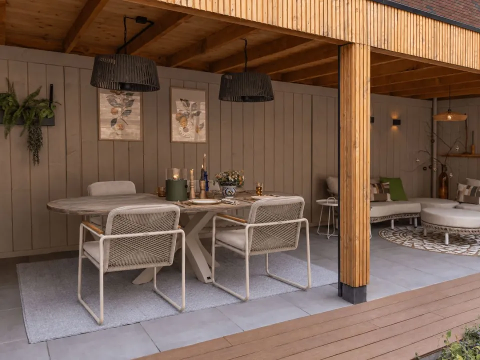 Manifesto Furniture Bellagio Sordio/ROUGH-Y Ellips 200cm dining tuinset 5-delig stapelbaar bruin, foto 5