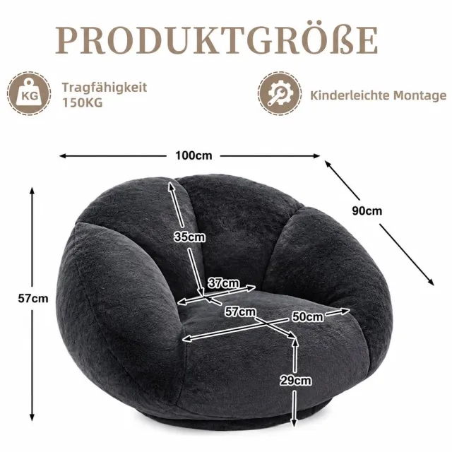 Innovastore Zitzak - Zachte Pluche Zitzak - Bean Bag - Woonkamer - Slaapkamer - Pluche vulling - Velours - Carbon black Carbon Zwart