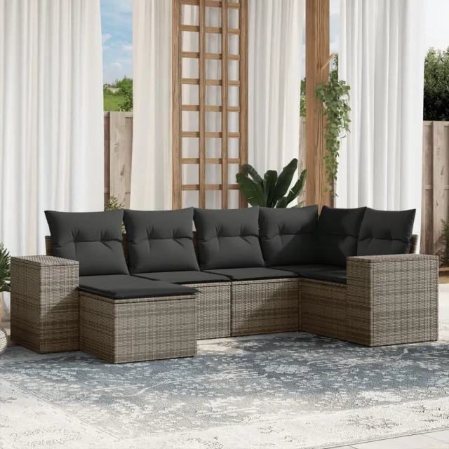 vidaXL 6-delige Loungeset met kussens poly rattan grijs, foto 2