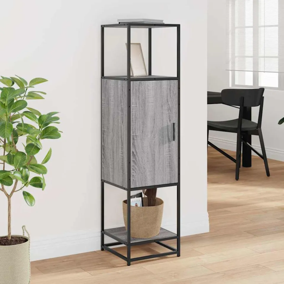 vidaXL Hoge kast 35,5x35x139 cm bewerkt hout en metaal grijs sonoma, foto 2