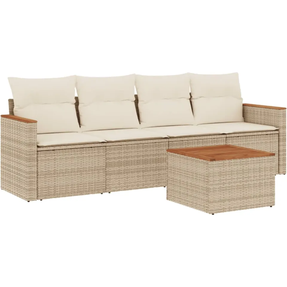 vidaXL 5-delige Loungeset met kussens poly rattan beige, foto 3