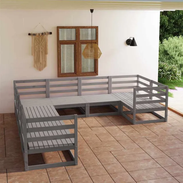 vidaXL 8-delige Loungeset massief grenenhout grijs, foto 2