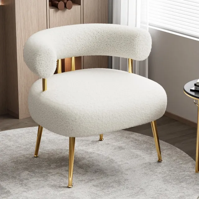 SEYNAR Accentstoel Teddy Fauteuil - Moderne Lounge Stoel met Metalen Poten - Pluche Bekleding - Dik Gepolsterd - Voor Woonkamer en Slaapkamer beige