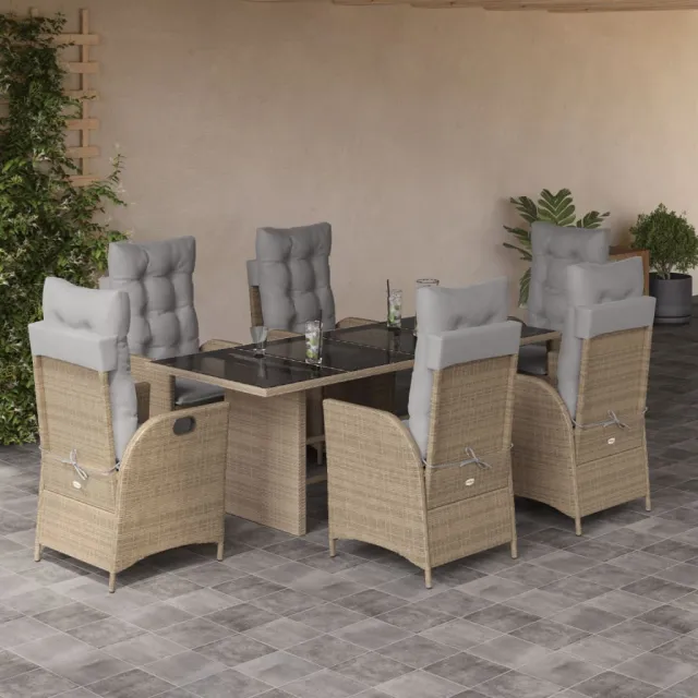 vidaXL 7-delige Tuinset met kussens poly rattan gemengd beige, foto 2