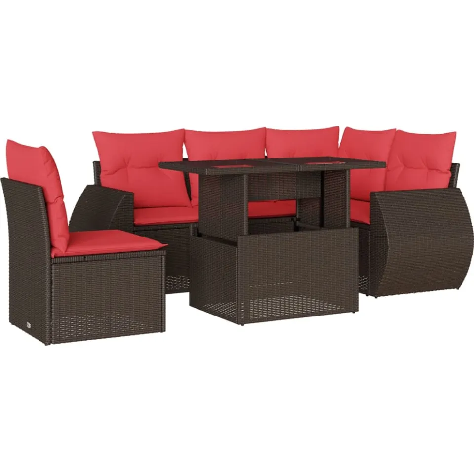 vidaXL 6-delige tuinbankset met kussens, bruin polyrotan, foto 3