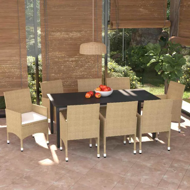vidaXL 9-delige Tuinset met kussens poly rattan beige, foto 2