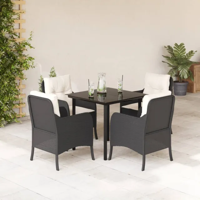 vidaXL 5-delige Tuinset met kussens poly rattan zwart, foto 2