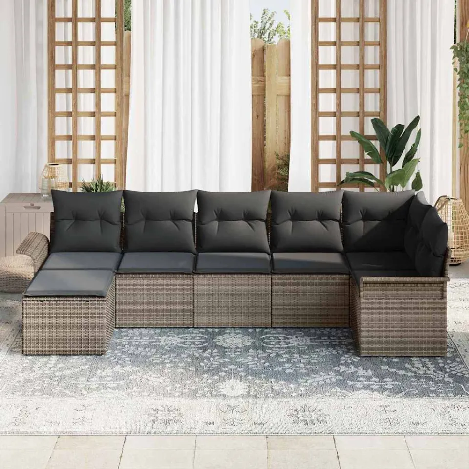 vidaXL Tuin Sofa Set 7 st Grijs poly rattan, foto 3