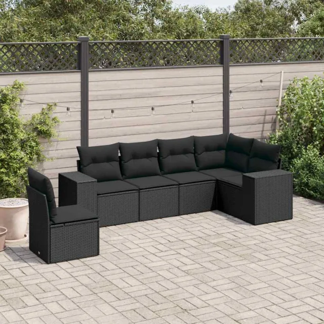 vidaXL 6-delige Loungeset met kussens poly rattan zwart, foto 2