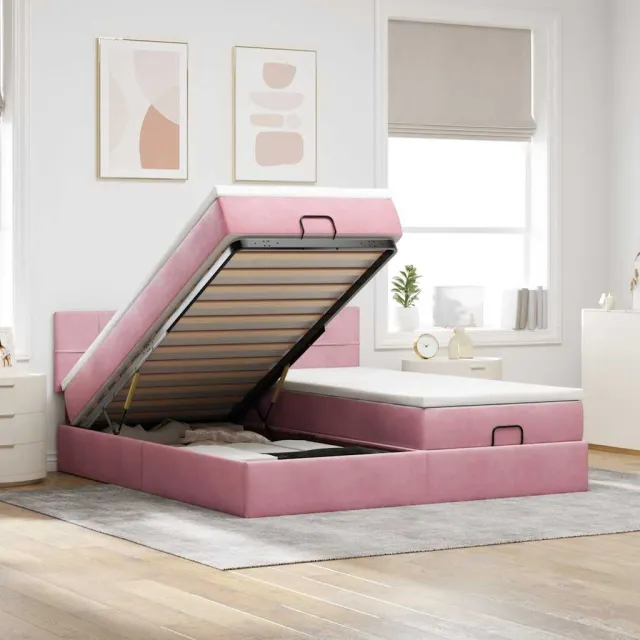 vidaXL Ottoman bed met matrassen 160x200cm fluweel roze