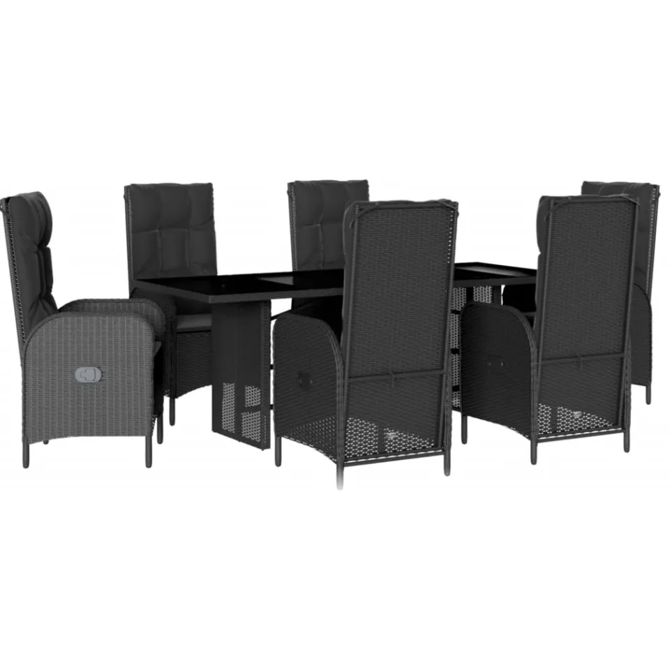 vidaXL 7-delige Tuinset met kussens poly rattan zwart, foto 3