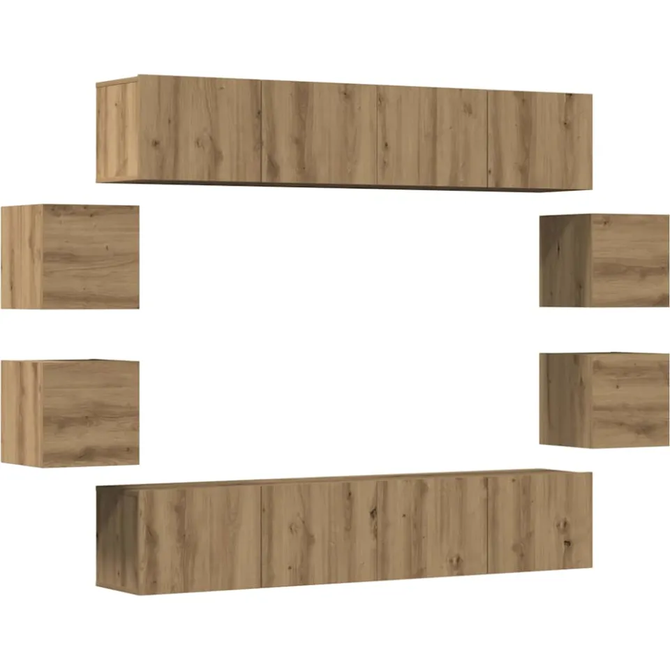 vidaXL 8-delig Tv-meubelset wandmontage bewerkt hout artisanaal eiken Bruin