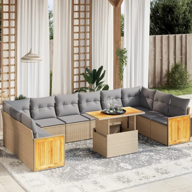 vidaXL 11-delige Tuinset met kussens poly rattan beige, foto 2