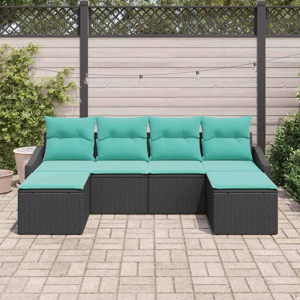 vidaXL Bankstel 6 st Zwart poly rattan, foto 2