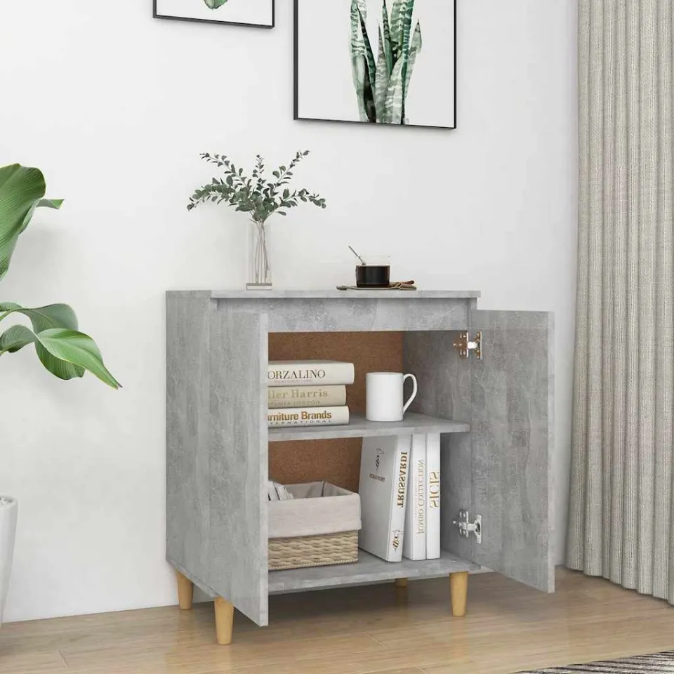 vidaXL Dressoir met houten poten 60x35x70 cm bewerkt hout betongrijs grijs, foto 3