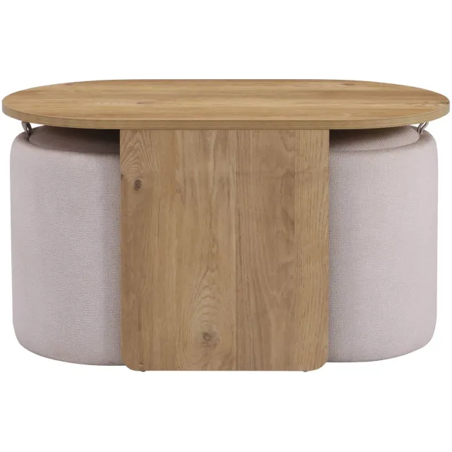 hjh LIVING Salontafel incl. 2 zitkrukken met opbergruimte Nestup wit / notenhout hjh LIVING Wit/Walnoot