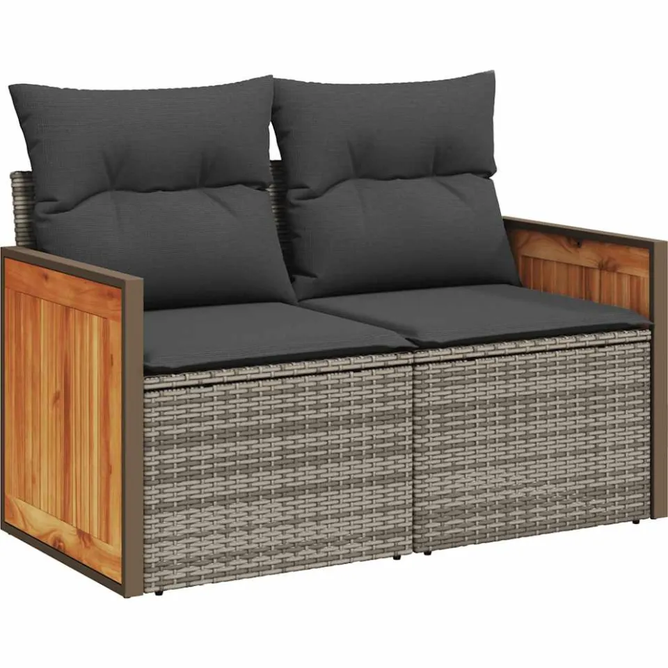 vidaXL 6-delige Loungeset met kussens poly rattan acacia grijs, foto 4