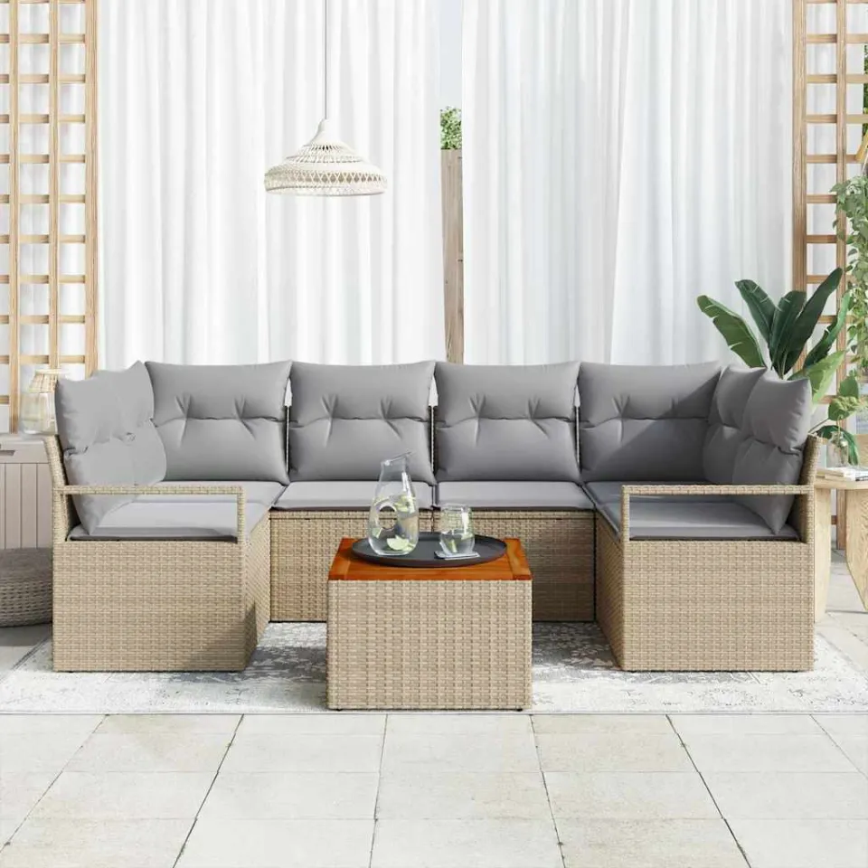 vidaXL Tuinbankenset 7 st Beige poly rattan, foto 3